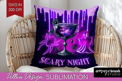 Neon Halloween Pillow Sublimation, Cocktail Pillow Cover PNG Sublimation OrangeBrushStudio 