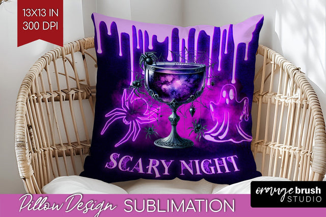 Neon Halloween Pillow Sublimation, Cocktail Pillow Cover PNG Sublimation OrangeBrushStudio 