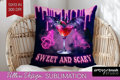 Neon Halloween Pillow Sublimation, Cocktail Pillow Cover PNG Sublimation OrangeBrushStudio 