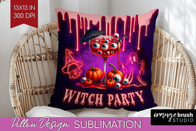 Neon Halloween Pillow Sublimation, Cocktail Pillow Cover PNG Sublimation OrangeBrushStudio 