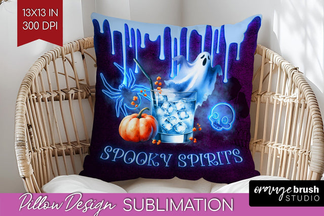 Neon Halloween Pillow Sublimation, Cocktail Pillow Cover PNG Sublimation OrangeBrushStudio 