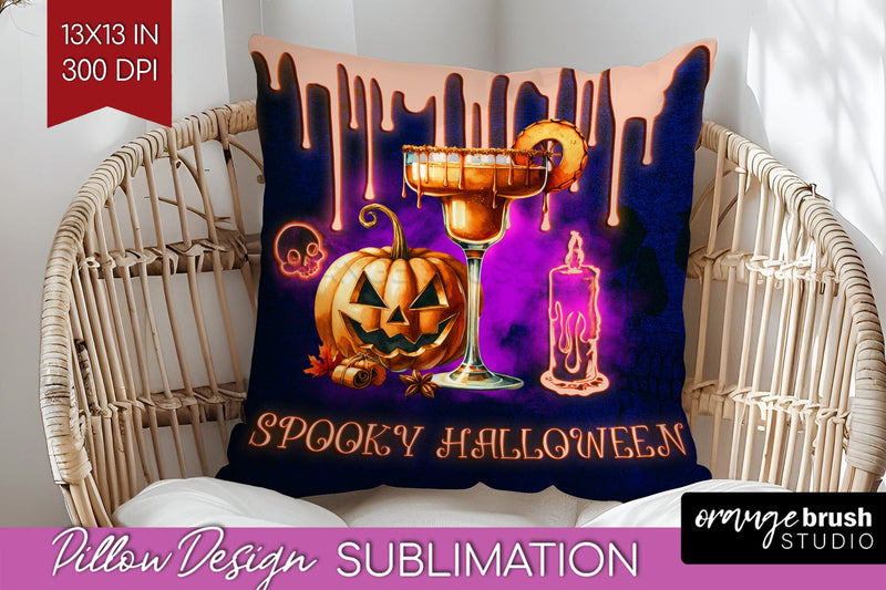Neon Halloween Pillow Sublimation, Cocktail Pillow Cover PNG Sublimation OrangeBrushStudio 