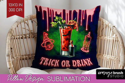 Neon Halloween Pillow Sublimation, Cocktail Pillow Cover PNG Sublimation OrangeBrushStudio 