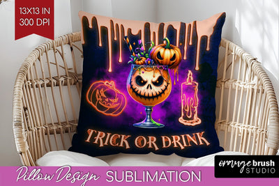 Neon Halloween Pillow Sublimation, Cocktail Pillow Cover PNG Sublimation OrangeBrushStudio 