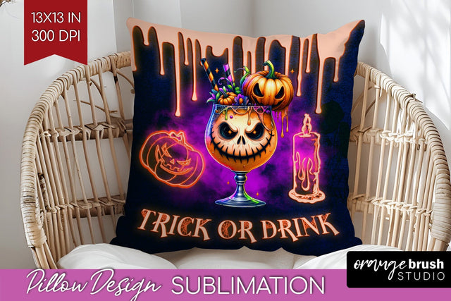 Neon Halloween Pillow Sublimation, Cocktail Pillow Cover PNG Sublimation OrangeBrushStudio 