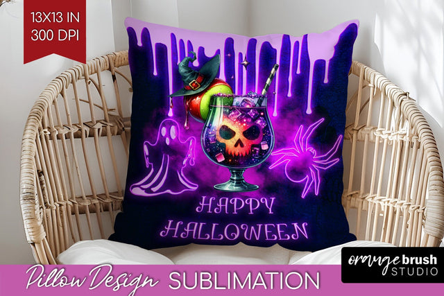 Neon Halloween Pillow Sublimation, Cocktail Pillow Cover PNG Sublimation OrangeBrushStudio 