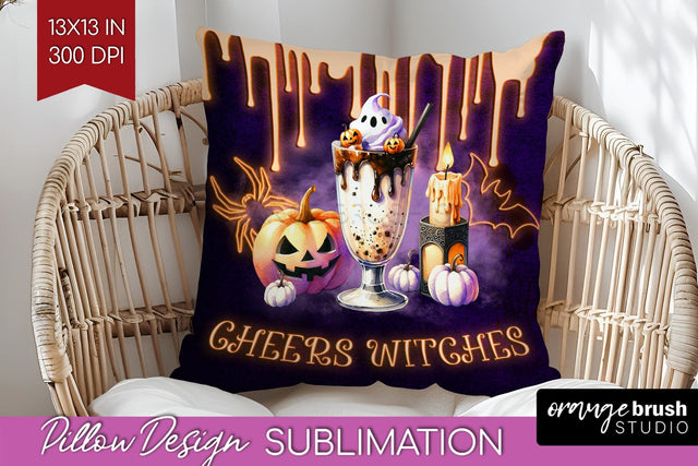 Neon Halloween Pillow Sublimation, Cocktail Pillow Cover PNG Sublimation OrangeBrushStudio 