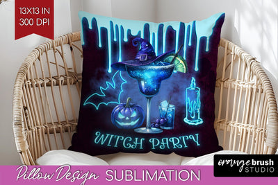 Neon Halloween Pillow Sublimation, Cocktail Pillow Cover PNG Sublimation OrangeBrushStudio 
