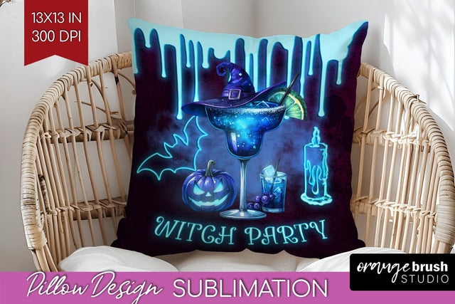 Neon Halloween Pillow Sublimation, Cocktail Pillow Cover PNG Sublimation OrangeBrushStudio 