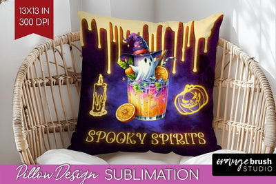 Neon Halloween Pillow Sublimation, Cocktail Pillow Cover PNG Sublimation OrangeBrushStudio 