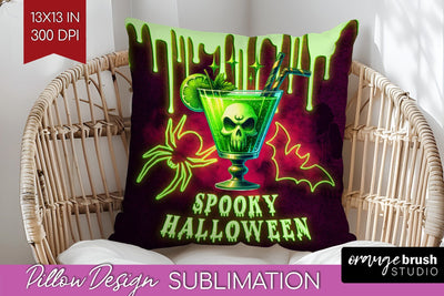 Neon Halloween Pillow Sublimation, Cocktail Pillow Cover PNG Sublimation OrangeBrushStudio 