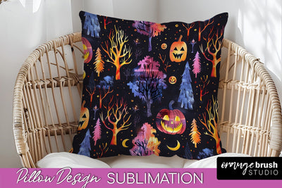 Neon Halloween Pillow Sublimation - Spooky Pillow Cover Sublimation OrangeBrushStudio 
