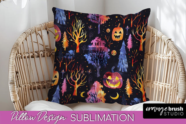 Neon Halloween Pillow Sublimation - Spooky Pillow Cover Sublimation OrangeBrushStudio 