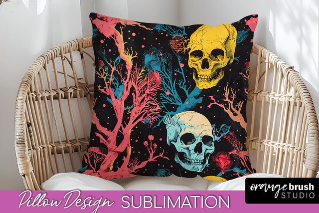 Neon Halloween Pillow Sublimation - Spooky Pillow Cover Sublimation OrangeBrushStudio 