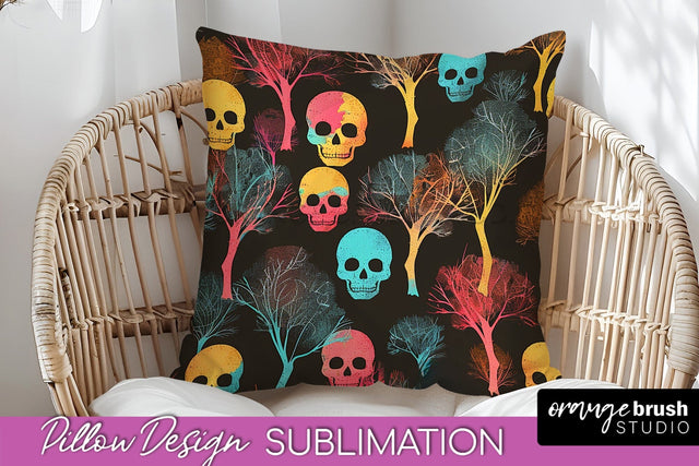 Neon Halloween Pillow Sublimation - Spooky Pillow Cover Sublimation OrangeBrushStudio 