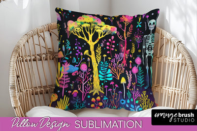 Neon Halloween Pillow Sublimation - Spooky Pillow Cover Sublimation OrangeBrushStudio 