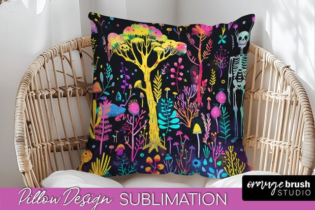 Neon Halloween Pillow Sublimation - Spooky Pillow Cover Sublimation OrangeBrushStudio 