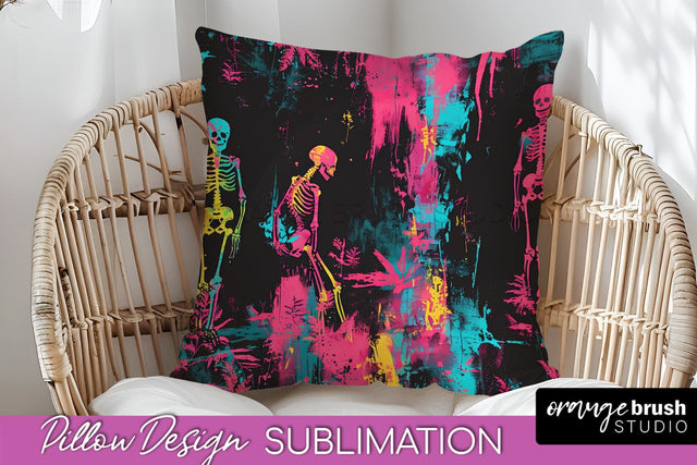 Neon Halloween Pillow Sublimation - Spooky Pillow Cover Sublimation OrangeBrushStudio 