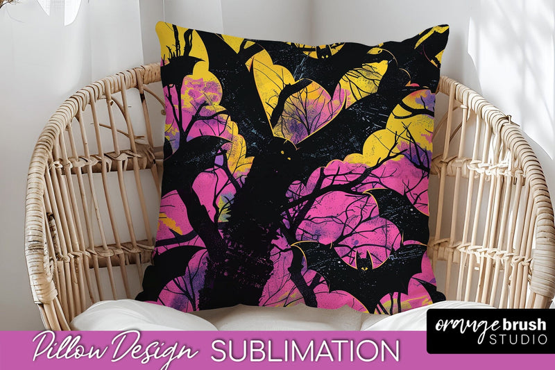 Neon Halloween Pillow Sublimation - Spooky Pillow Cover Sublimation OrangeBrushStudio 