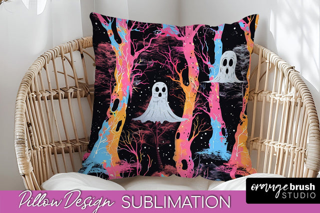 Neon Halloween Pillow Sublimation - Spooky Pillow Cover Sublimation OrangeBrushStudio 