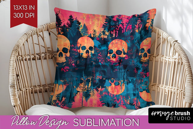 Neon Halloween Pillow Sublimation - Spooky Pillow Cover Sublimation OrangeBrushStudio 