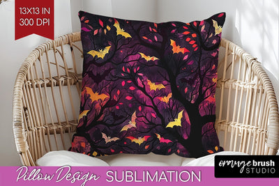 Neon Halloween Pillow Sublimation - Spooky Pillow Cover Sublimation OrangeBrushStudio 