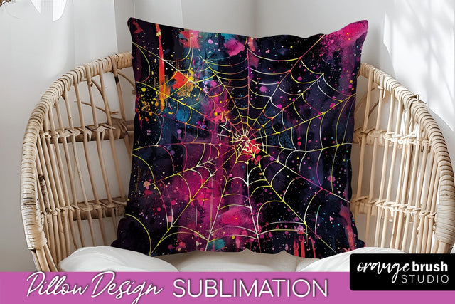 Neon Halloween Pillow Sublimation - Spooky Pillow Cover Sublimation OrangeBrushStudio 
