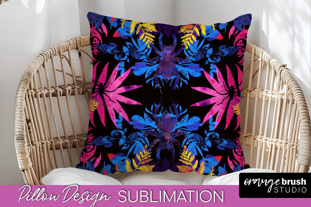 Neon Halloween Pillow Sublimation - Spooky Pillow Cover Sublimation OrangeBrushStudio 