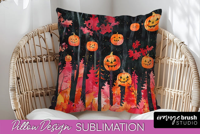 Neon Halloween Pillow Sublimation - Spooky Pillow Cover Sublimation OrangeBrushStudio 