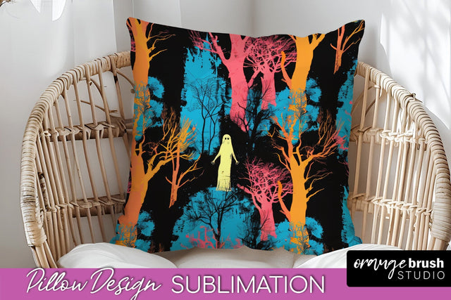 Neon Halloween Pillow Sublimation - Spooky Pillow Cover Sublimation OrangeBrushStudio 