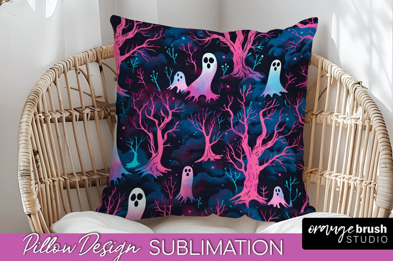Neon Halloween Pillow Sublimation - Spooky Pillow Cover Sublimation OrangeBrushStudio 