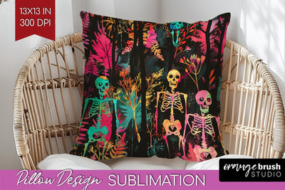 Neon Halloween Pillow Sublimation - Spooky Pillow Cover Sublimation OrangeBrushStudio 