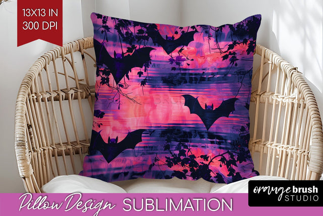 Neon Halloween Pillow Sublimation - Spooky Pillow Cover Sublimation OrangeBrushStudio 