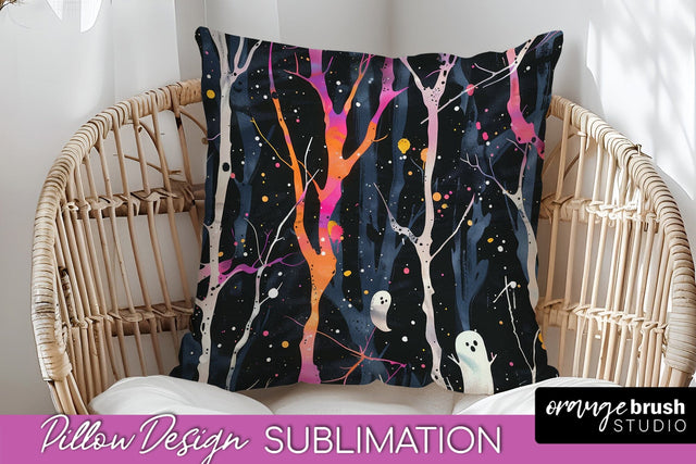 Neon Halloween Pillow Sublimation - Spooky Pillow Cover Sublimation OrangeBrushStudio 