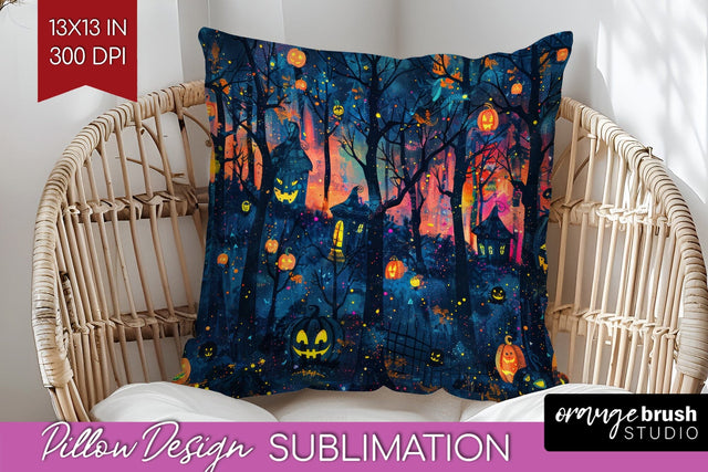 Neon Halloween Pillow Sublimation - Spooky Pillow Cover Sublimation OrangeBrushStudio 