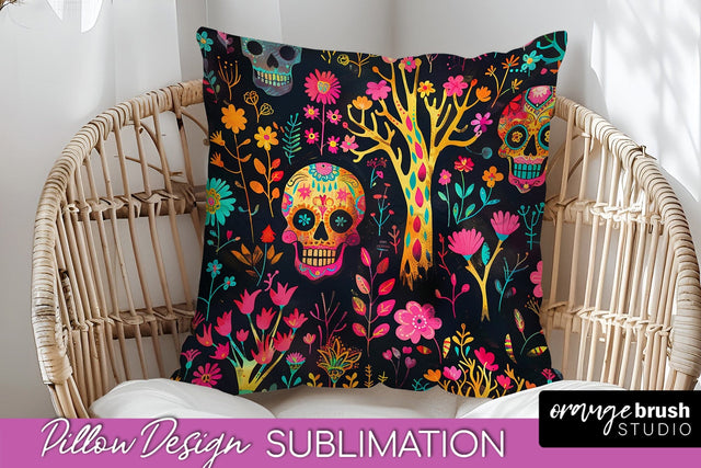 Neon Halloween Pillow Sublimation - Spooky Pillow Cover Sublimation OrangeBrushStudio 