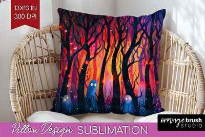 Neon Halloween Pillow Sublimation - Spooky Pillow Cover Sublimation OrangeBrushStudio 