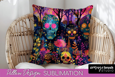 Neon Halloween Pillow Sublimation - Spooky Pillow Cover Sublimation OrangeBrushStudio 