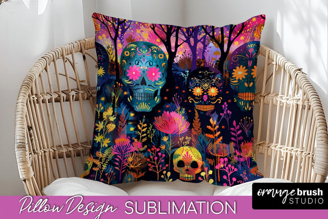 Neon Halloween Pillow Sublimation - Spooky Pillow Cover Sublimation OrangeBrushStudio 
