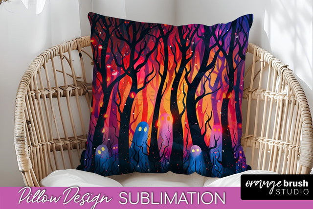 Neon Halloween Pillow Sublimation - Spooky Pillow Cover Sublimation OrangeBrushStudio 