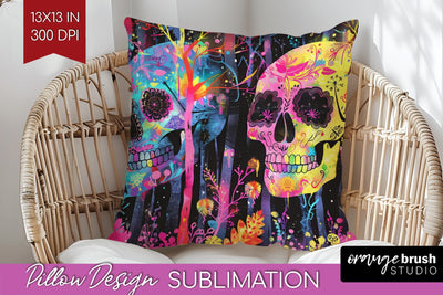 Neon Halloween Pillow Sublimation - Spooky Pillow Cover Sublimation OrangeBrushStudio 