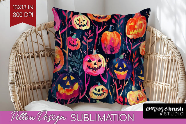 Neon Halloween Pillow Sublimation - Spooky Pillow Cover Sublimation OrangeBrushStudio 