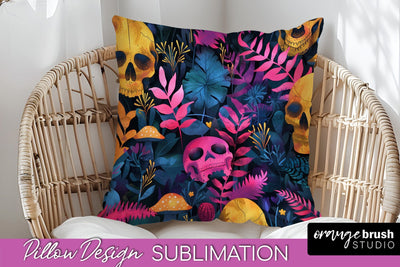 Neon Halloween Pillow Sublimation - Spooky Pillow Cover Sublimation OrangeBrushStudio 