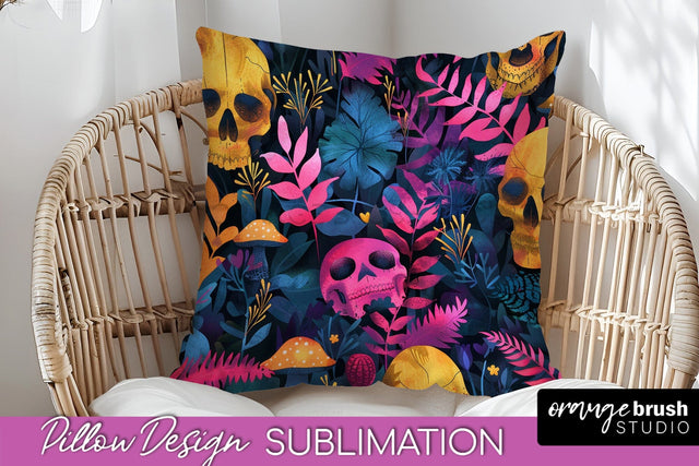 Neon Halloween Pillow Sublimation - Spooky Pillow Cover Sublimation OrangeBrushStudio 