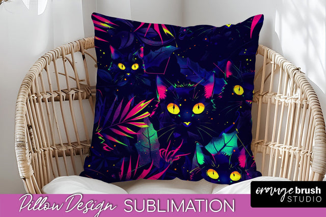 Neon Halloween Pillow Sublimation - Spooky Pillow Cover Sublimation OrangeBrushStudio 