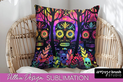 Neon Halloween Pillow Sublimation - Spooky Pillow Cover Sublimation OrangeBrushStudio 