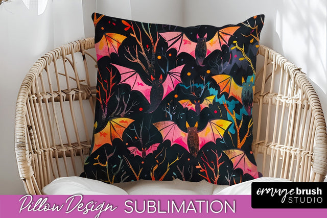 Neon Halloween Pillow Sublimation - Spooky Pillow Cover Sublimation OrangeBrushStudio 