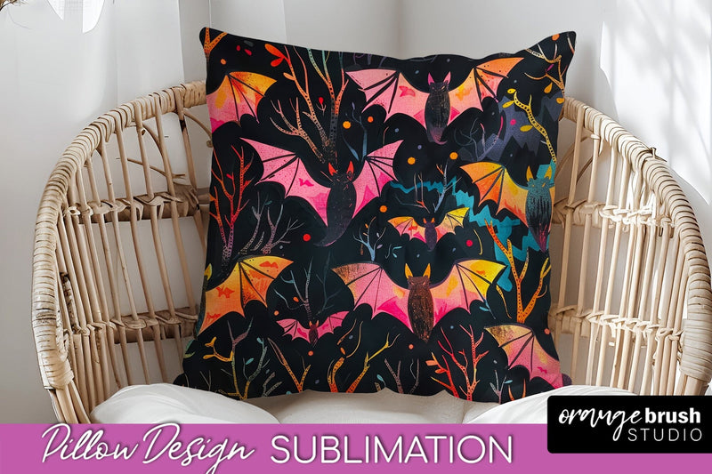 Neon Halloween Pillow Sublimation - Spooky Pillow Cover Sublimation OrangeBrushStudio 