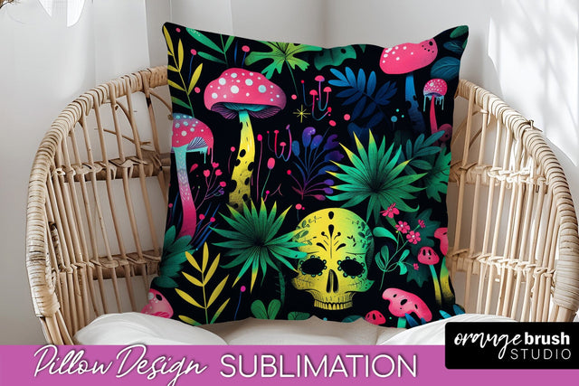 Neon Halloween Pillow Sublimation - Spooky Pillow Cover Sublimation OrangeBrushStudio 
