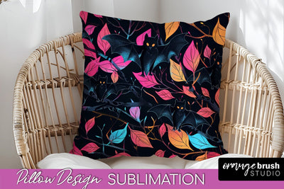 Neon Halloween Pillow Sublimation - Spooky Pillow Cover Sublimation OrangeBrushStudio 